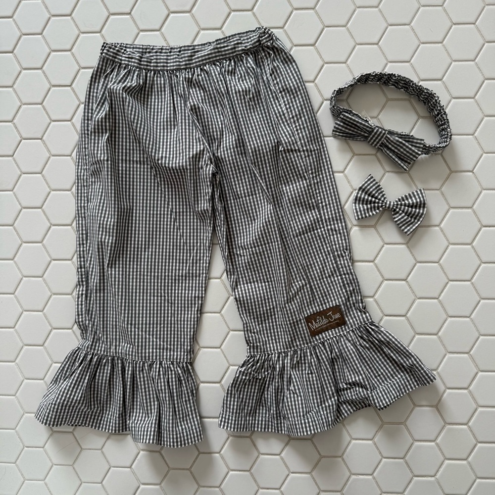 Matilda Jane picnic ruffles, bow and belt/headband